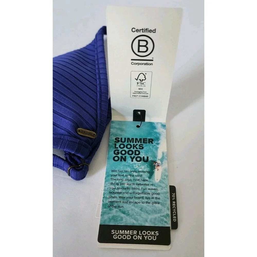 Rip Curl Women's Standard Premium Surf Fixed Triangle Top Blue Size M New